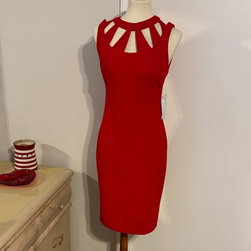 Red Cutout Neck Mini Sheath Dress